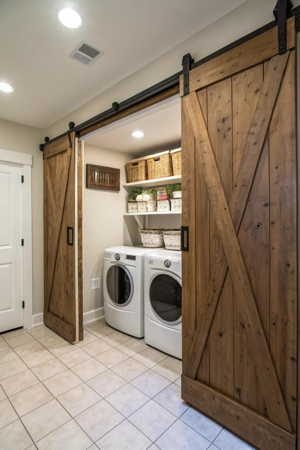 Sliding barn doors can stylishly conceal your laundry area.