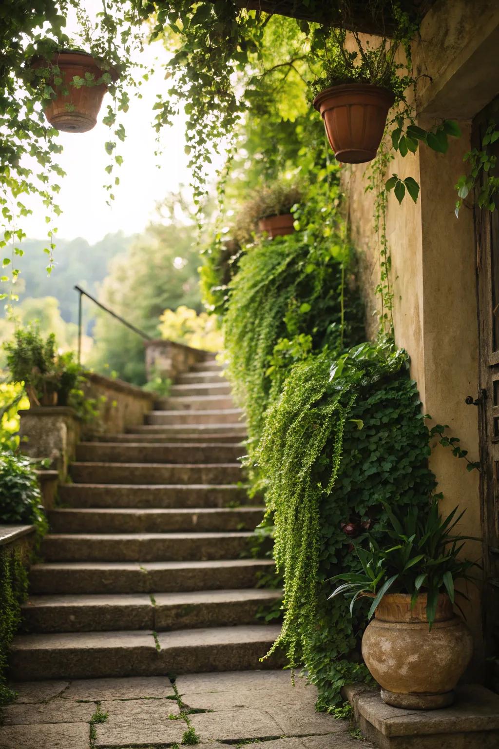 Saturate your staircase with the revitalizing essence of greenery.