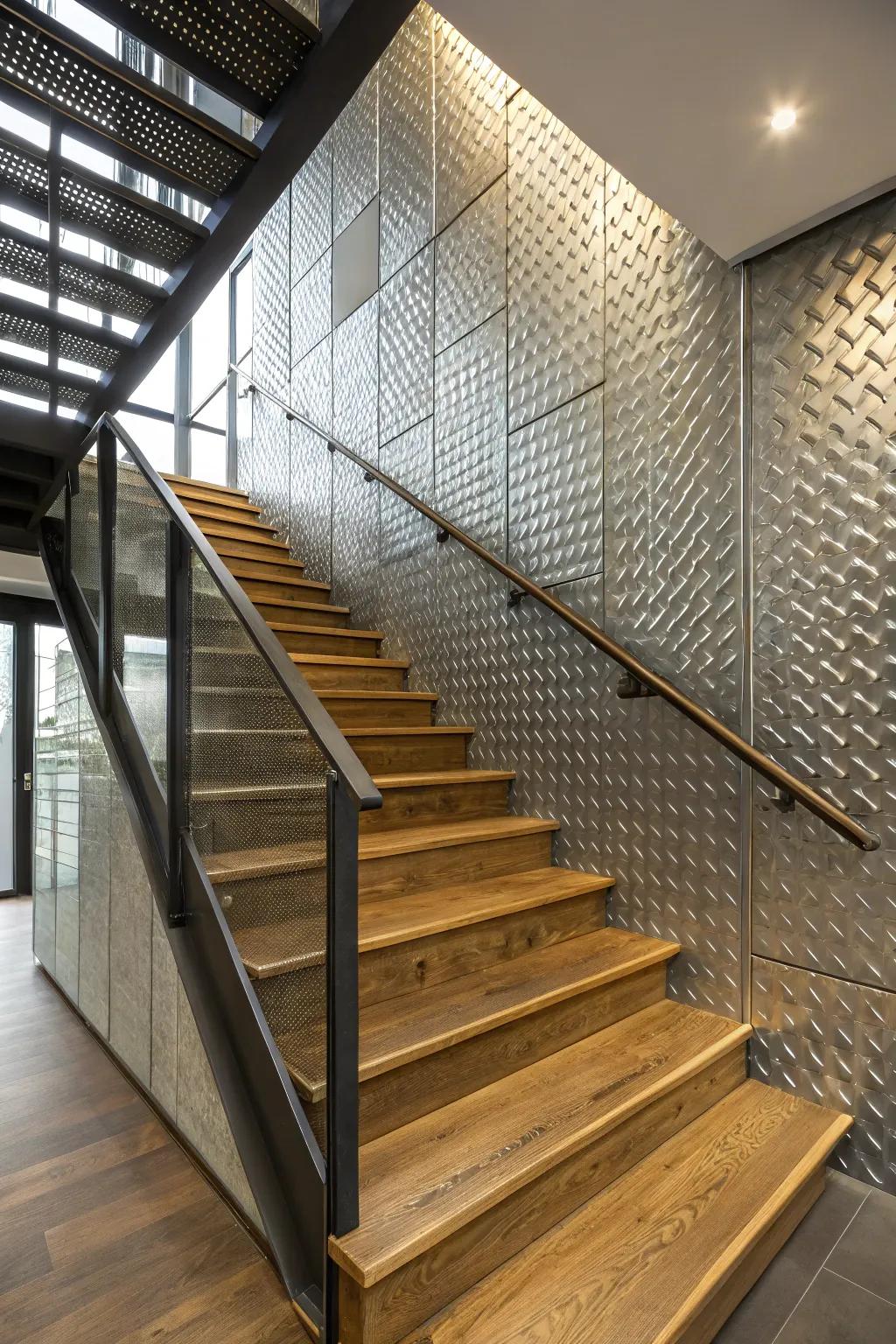 Textured panels instill profundity and fascination within your stairwell.
