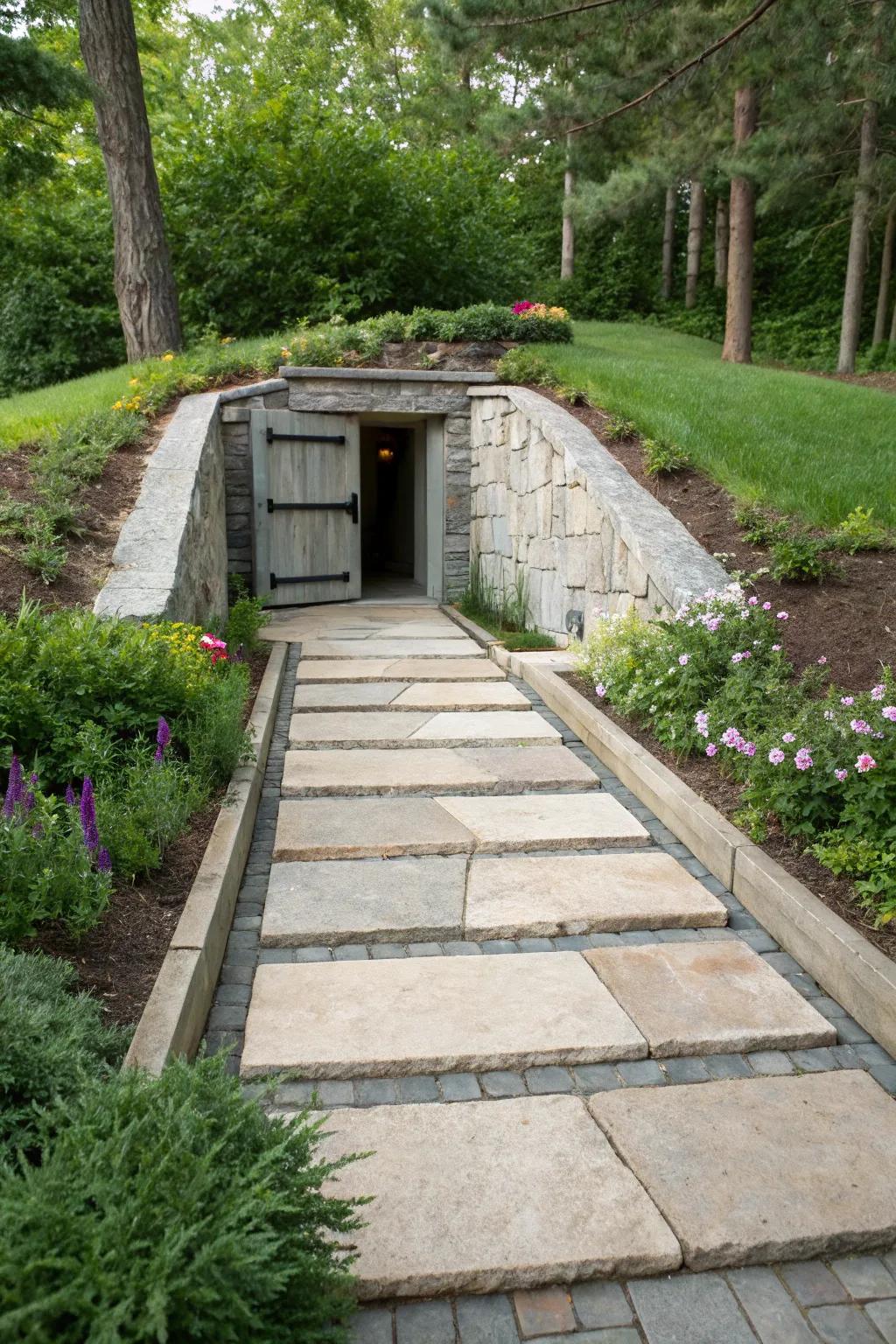 Constructed walkways provide both elegance and straightforward access to your storm shelter.