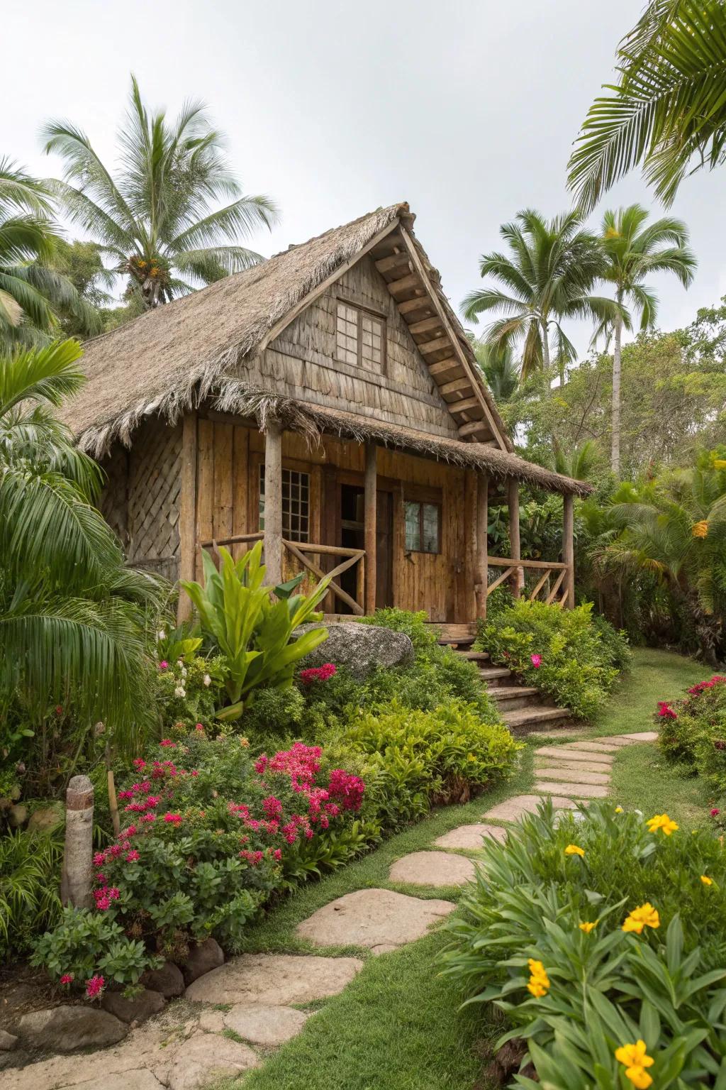 A house crafted from nature's elements, living in harmony with the world.