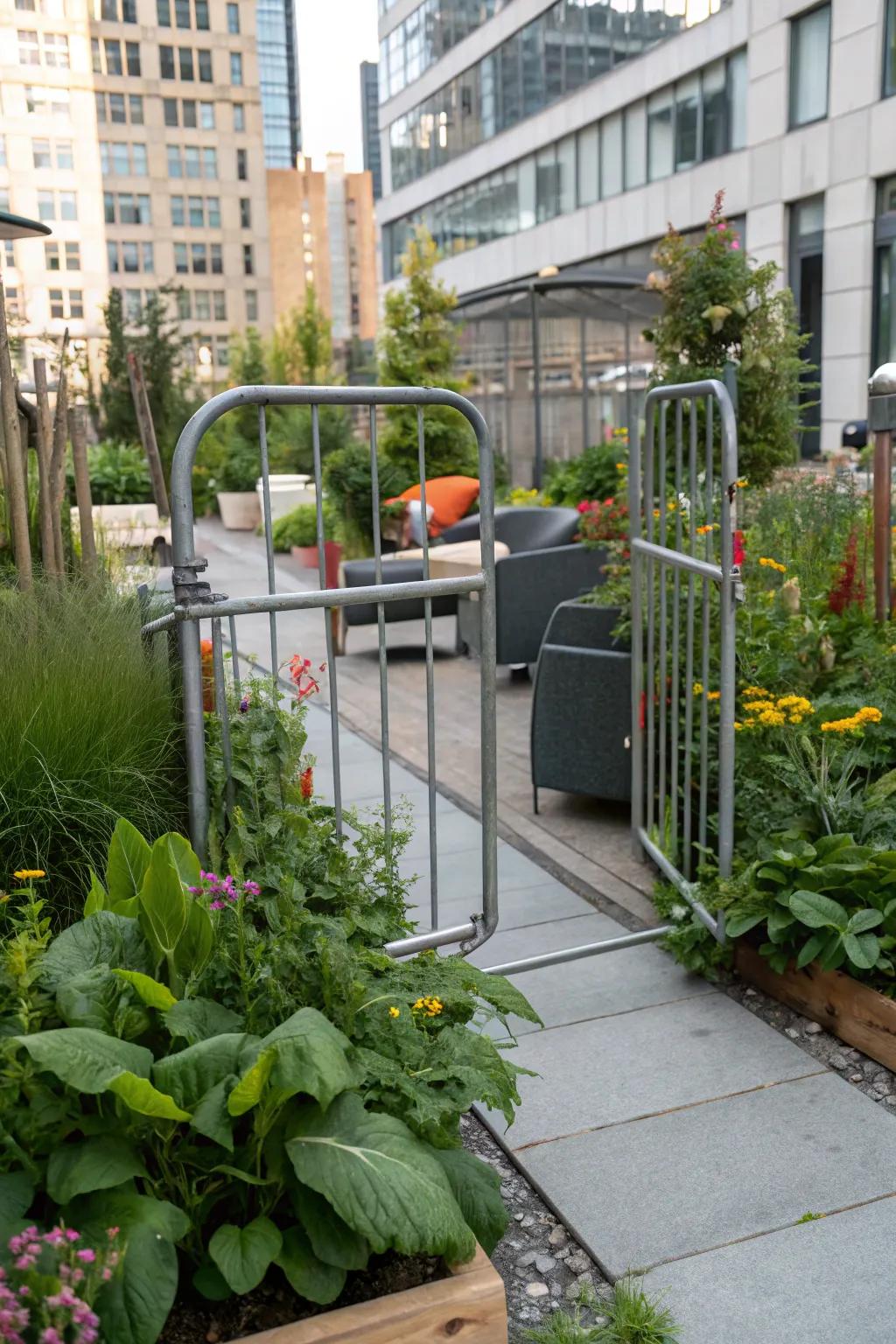Metallic conduit arrangements present an industrial-chic aesthetic resolution.