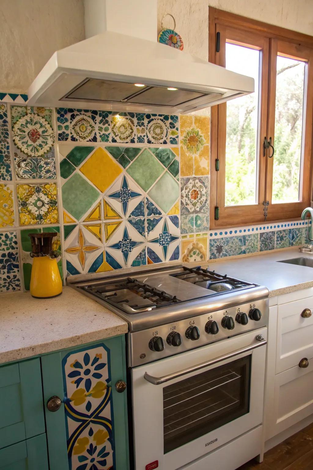 A dynamic mosaic splash-guard adds a burst of color and artistry.