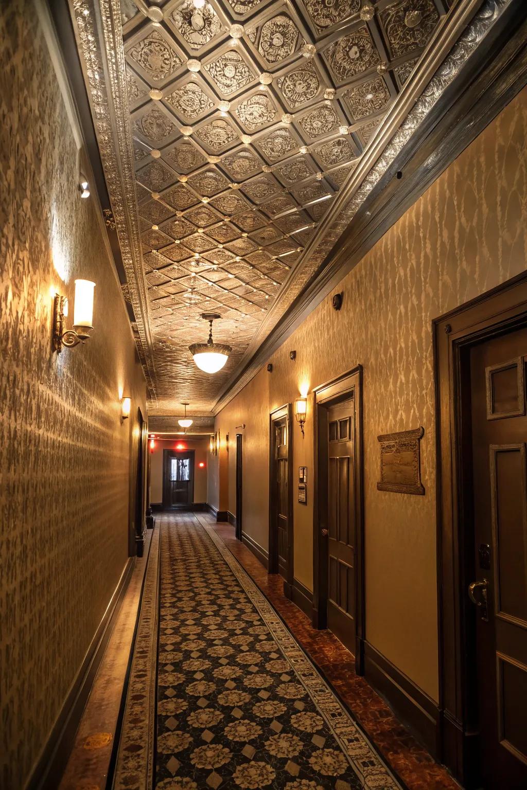 Corridors come alive with textured tin ceilings.