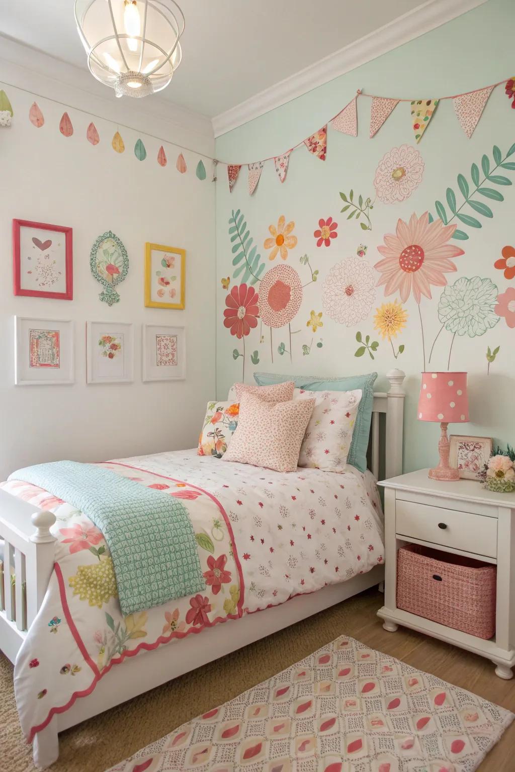 Flowering patterns present a mild touch of nature right into your young girl's room.
