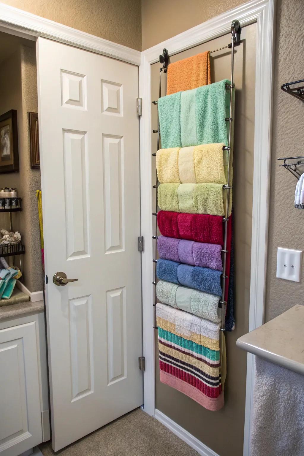 Utilize every inch with an over-the-door rack, perfect for compact bathrooms.
