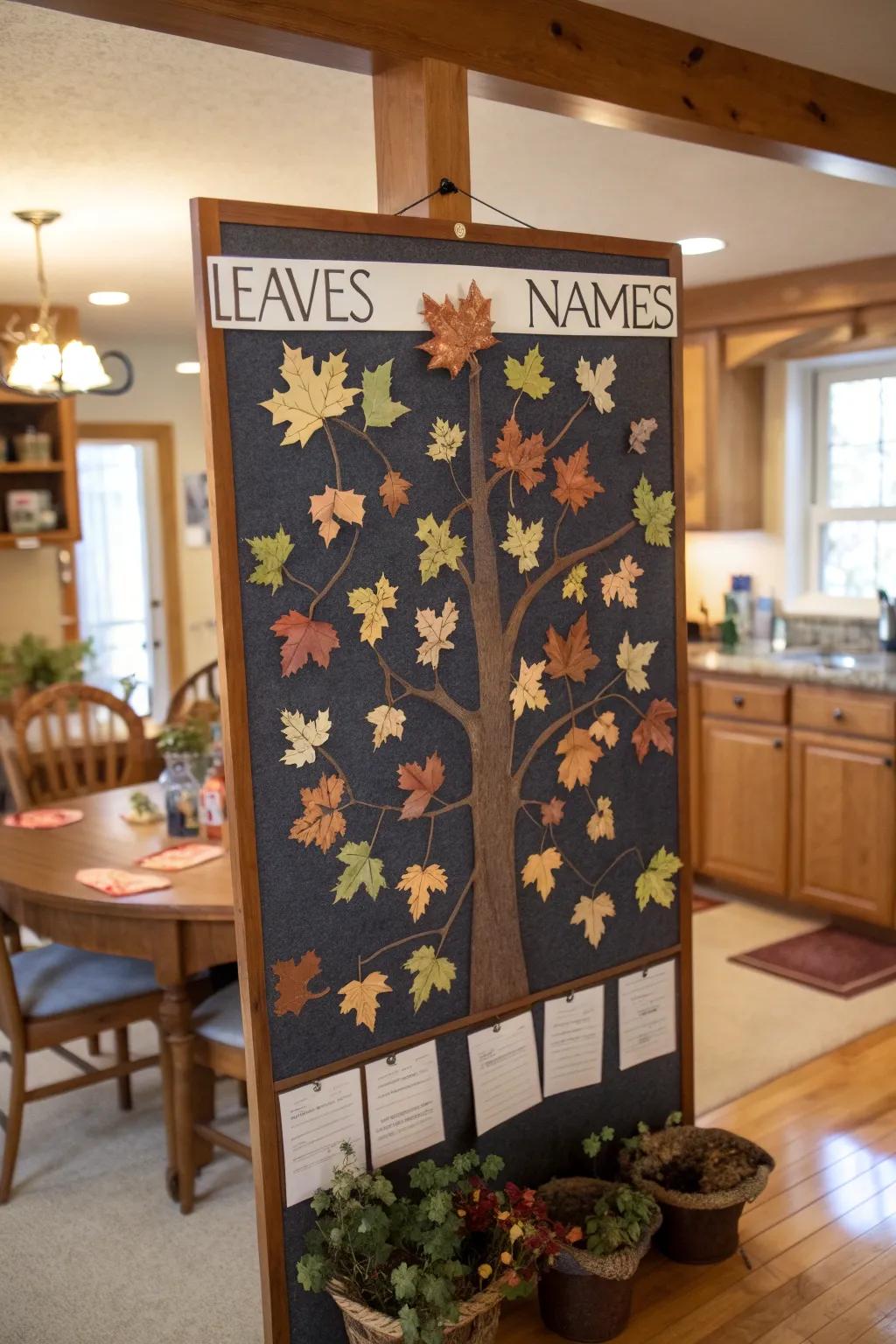 A community tree bulletin board with personalized leaves.