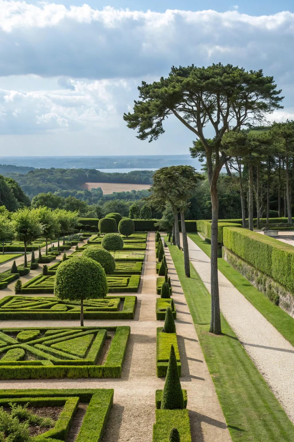 Attain sophistication through trees arranged in precise geometric layouts.