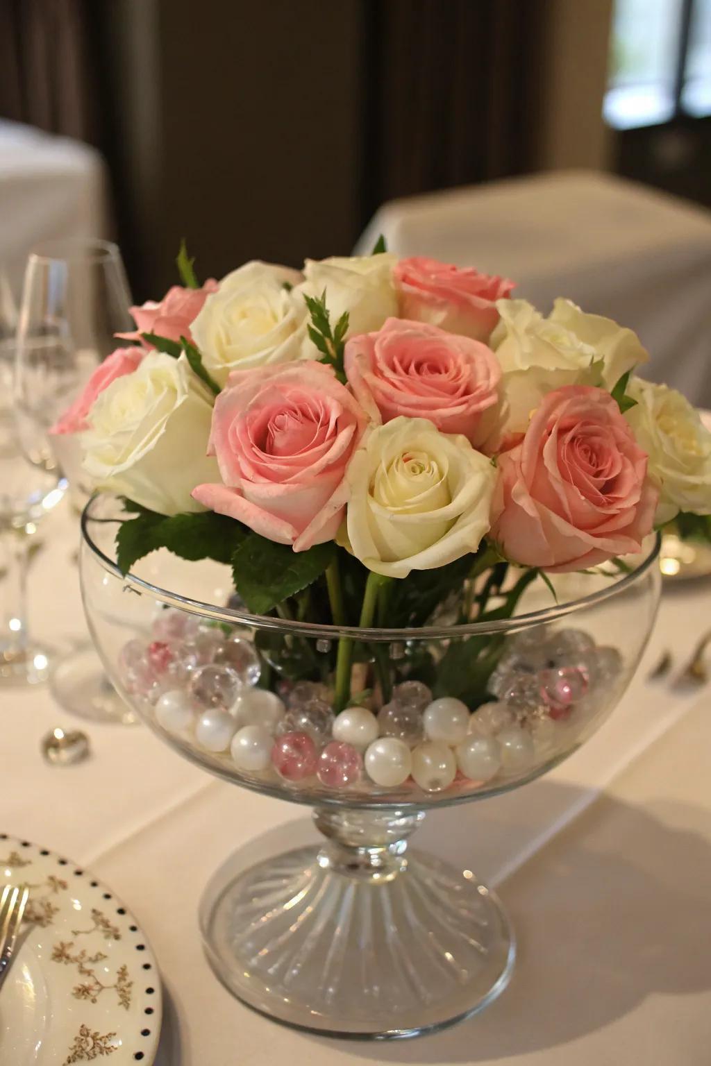 A trifle bowl serving as a stunning botanical centerpiece.