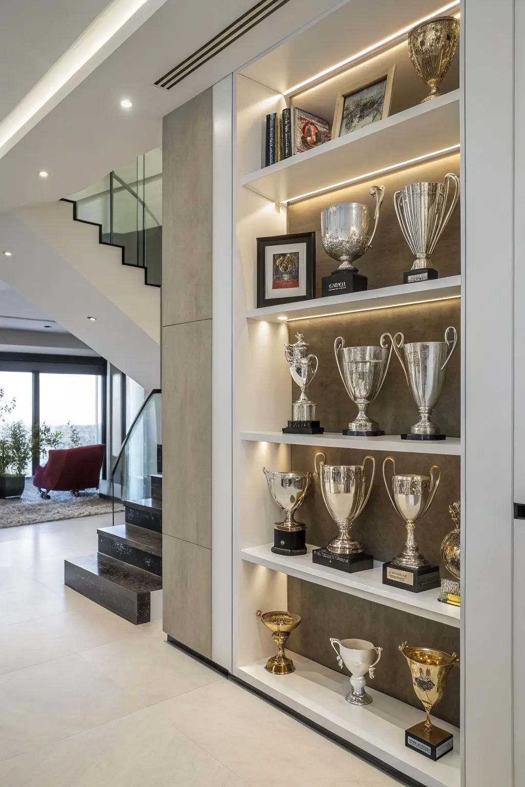 Tiered shelves for diverse trophies
