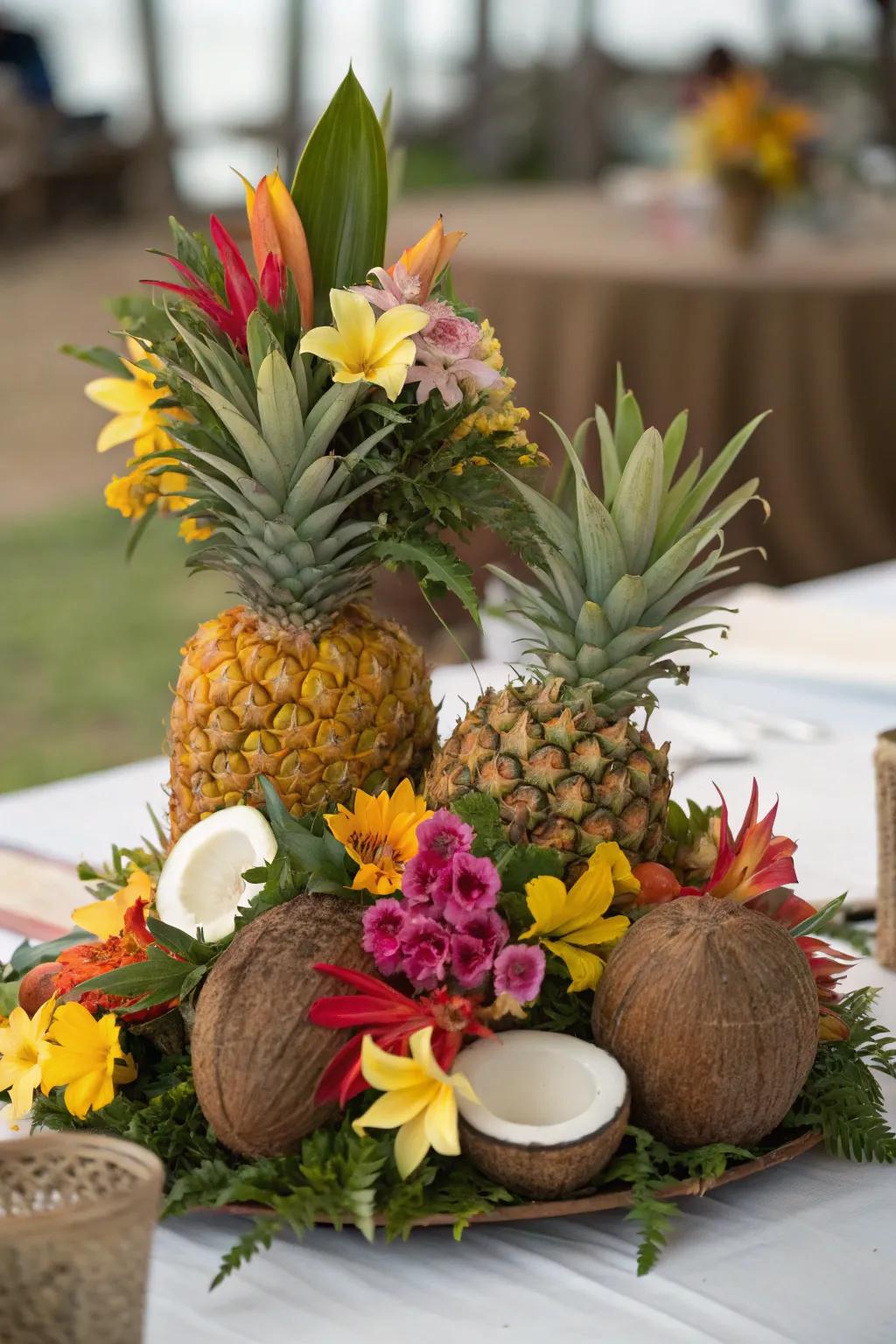 Tropical fruits compose exquisite centerpieces.