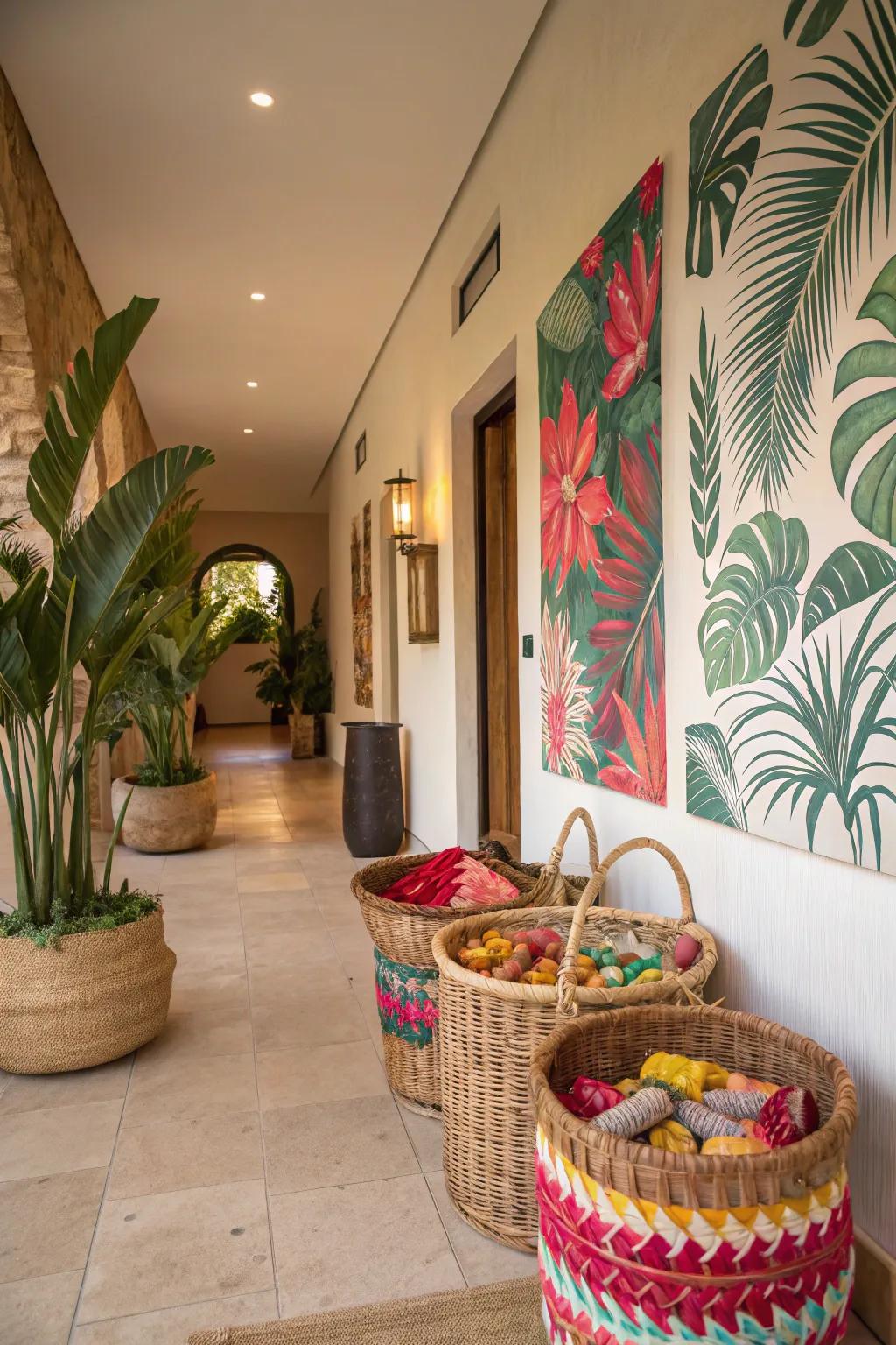Tropical decor enriches your entryway with charm and character.