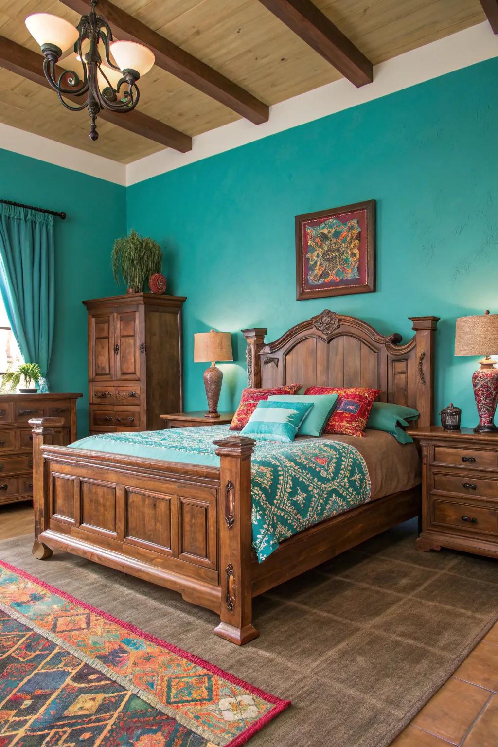 Wood furnishings introduce warmth and contrast.