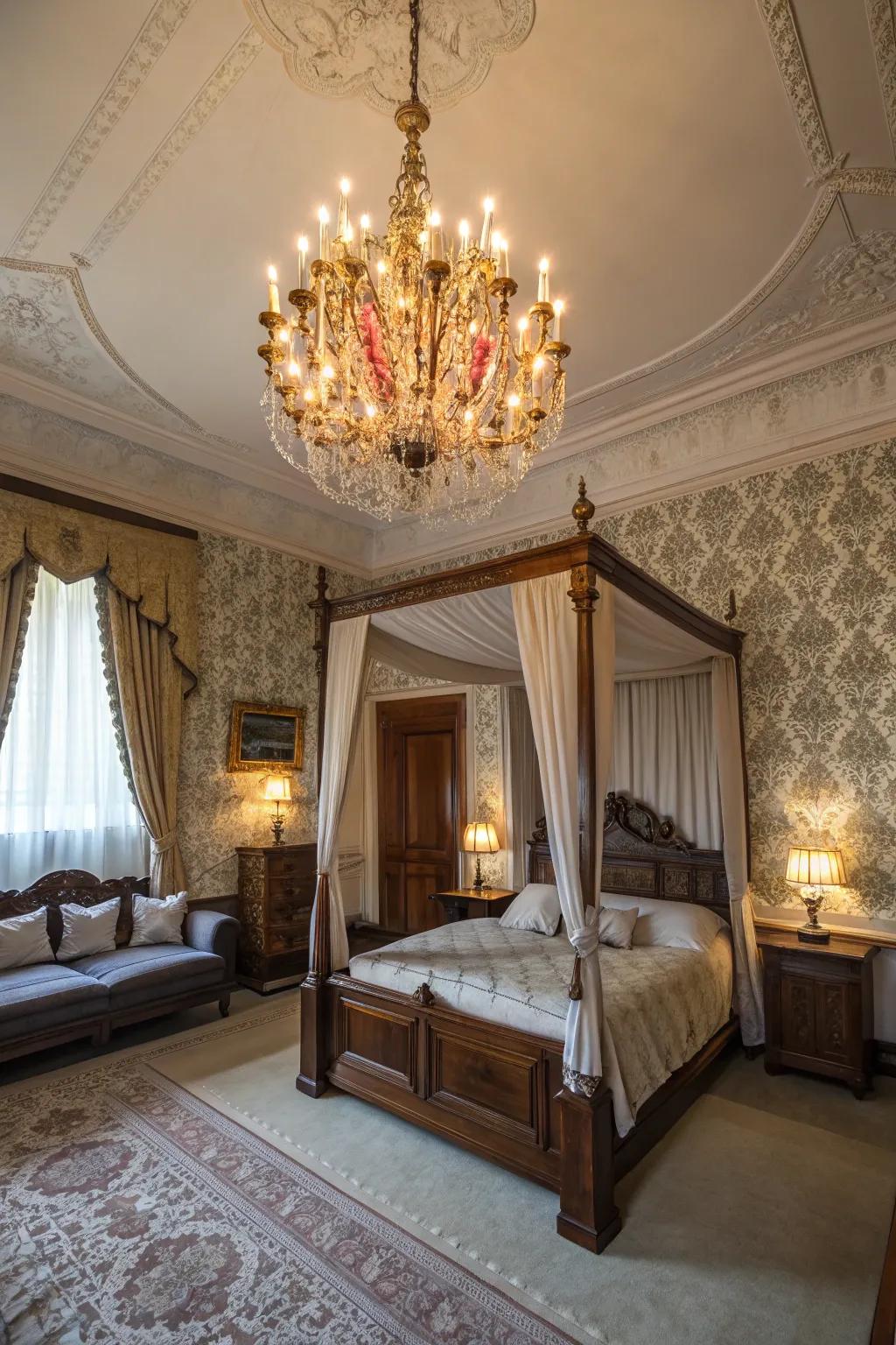 A lighting fixture infuses sophistication and elegance into your Tuscan bedroom.