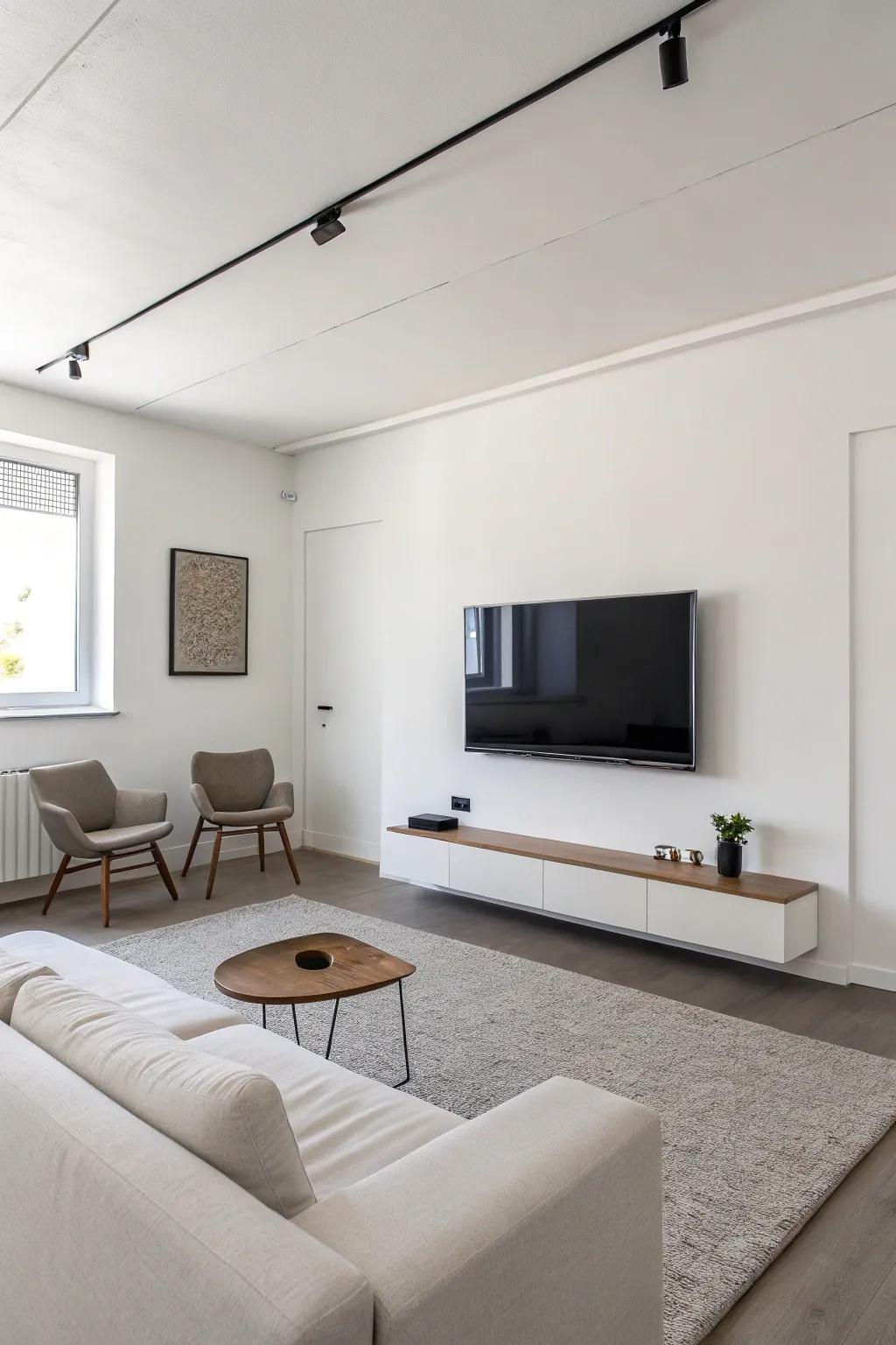 A minimalist TV wall that enhances both simplicity and elegance.