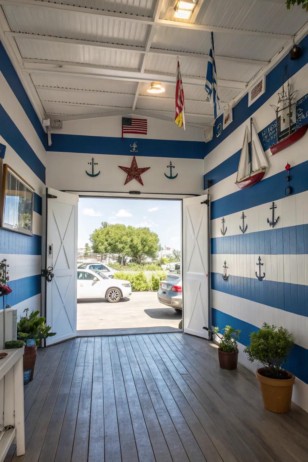 Blue and white for a calming, serene garage atmosphere.