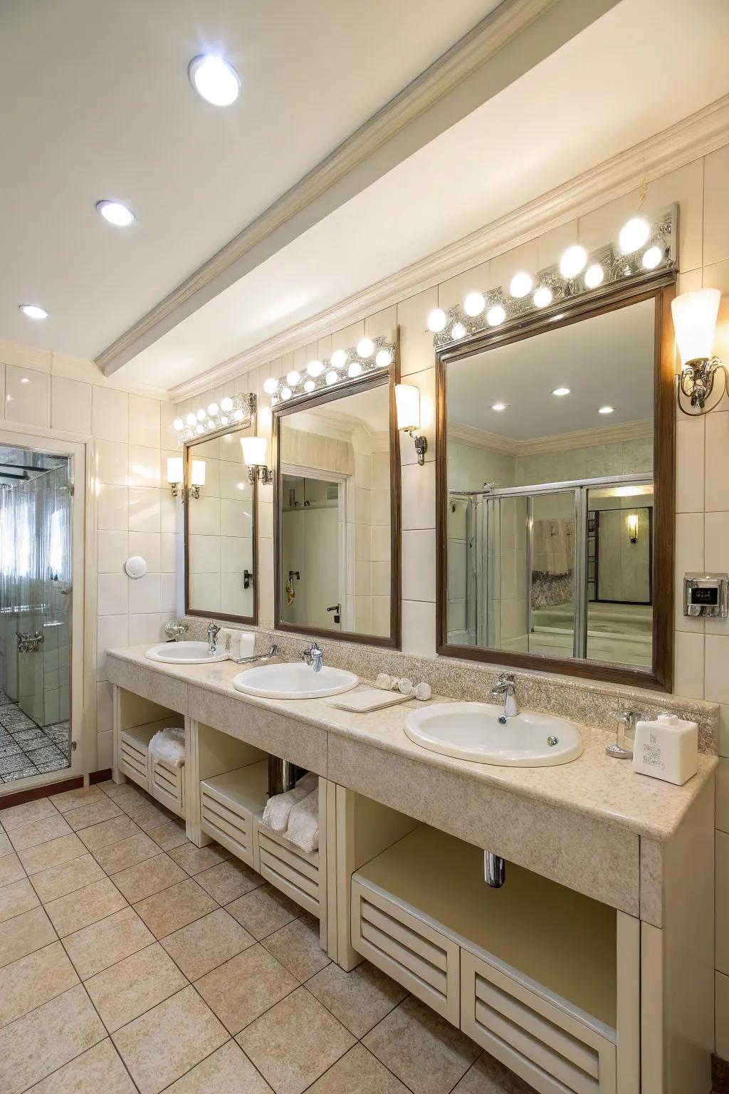 Brilliant illumination transforms the bathroom into an attractive area.