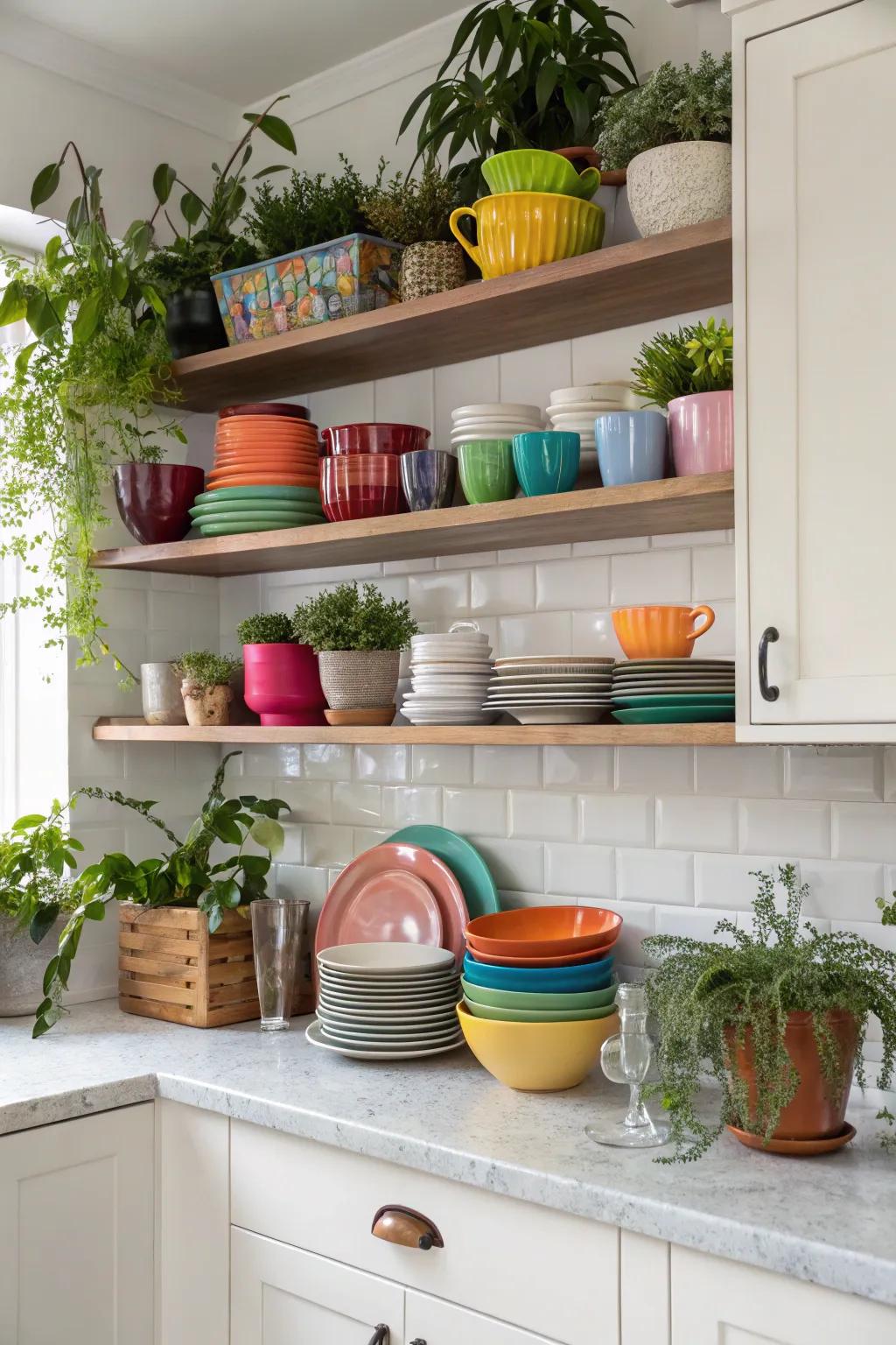 Open shelving brings both function and flair to your kitchen.