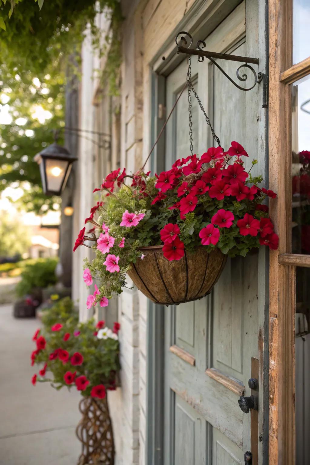 A floral container infuses a revitalizing and festive essence to your Valentine's entryway.