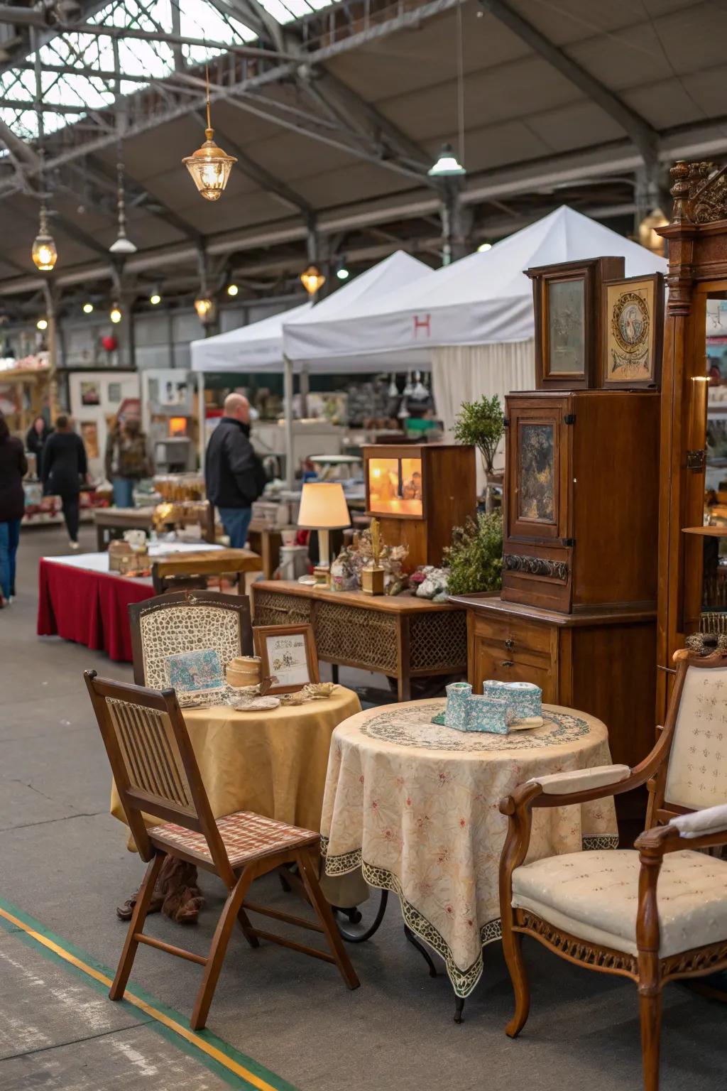 Incorporating classic furniture into market stall designs.