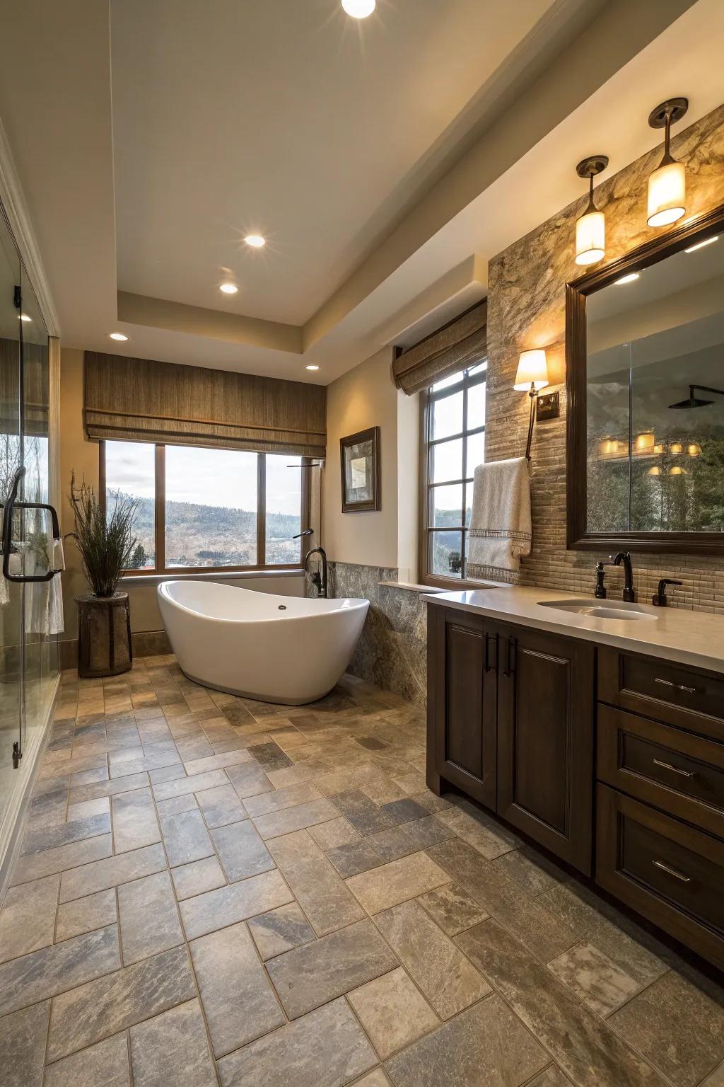 Stone-inspired vinyl infuses daily areas with extravagance.