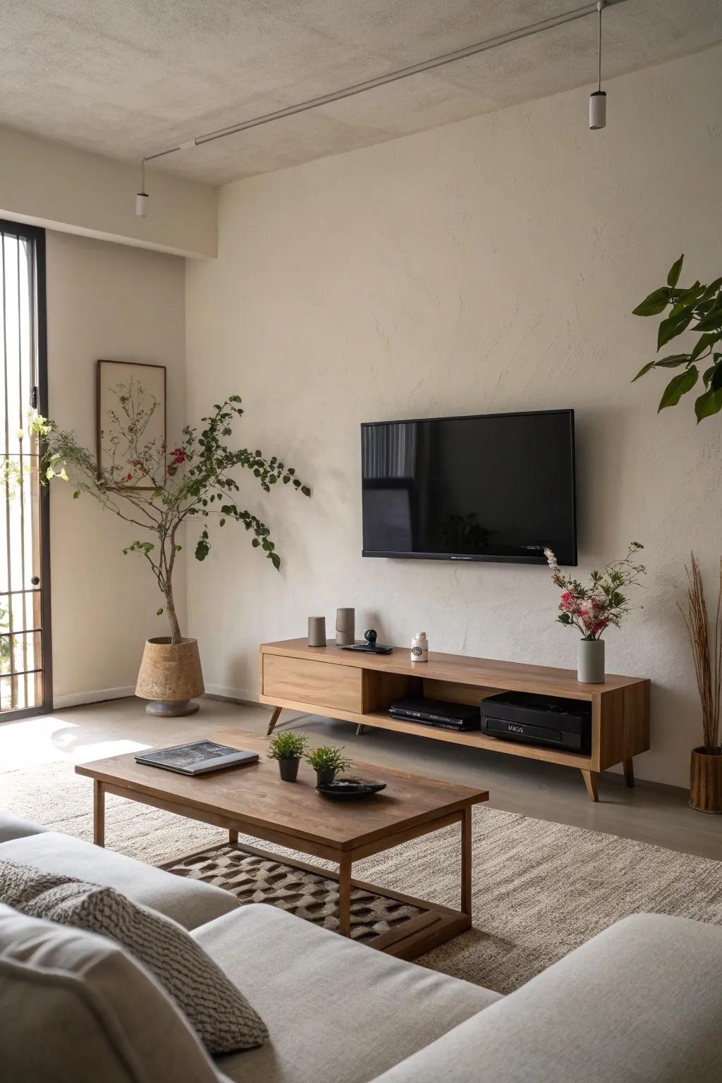 Embrace minimalism for a chic and polished TV presentation.