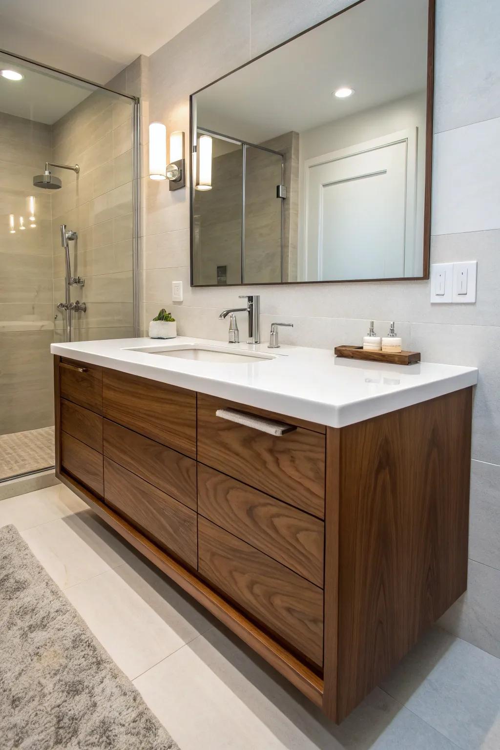 The quintessential juxtaposition of walnut with white results in a rejuvenated, immaculate visual.