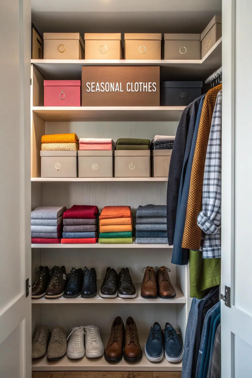 Upper shelves offer strategic storage for items used less frequently.