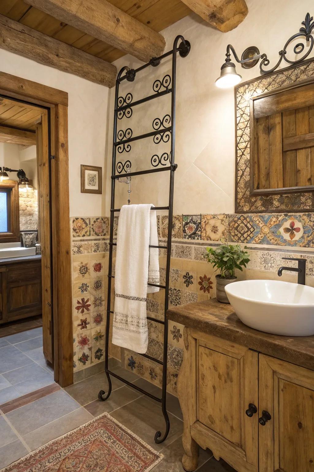 Metal details bring an authentic Western touch to this bathroom.
