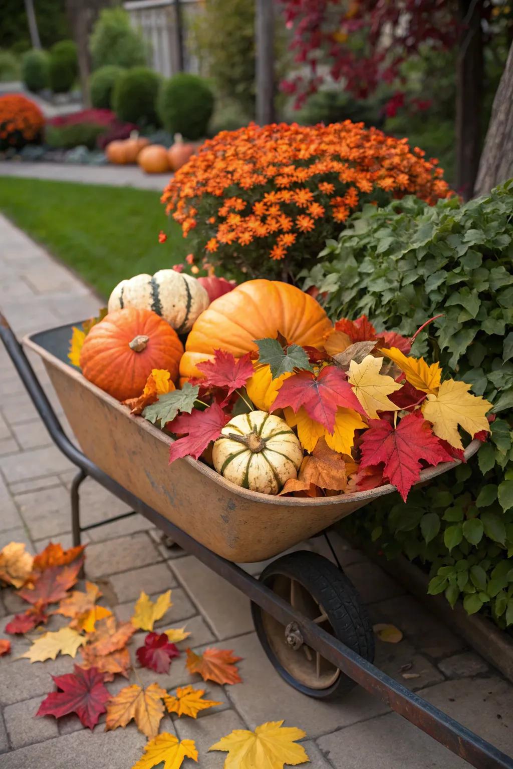 Celebrate the seasons with a thoughtfully themed wheelbarrow exhibit.