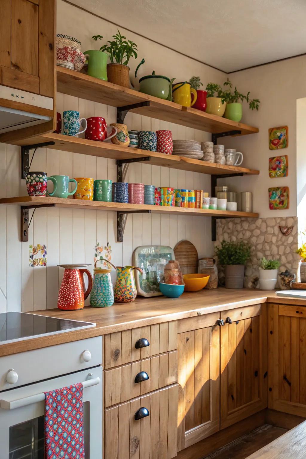 Exposed shelving exhibits your kitchen's persona.