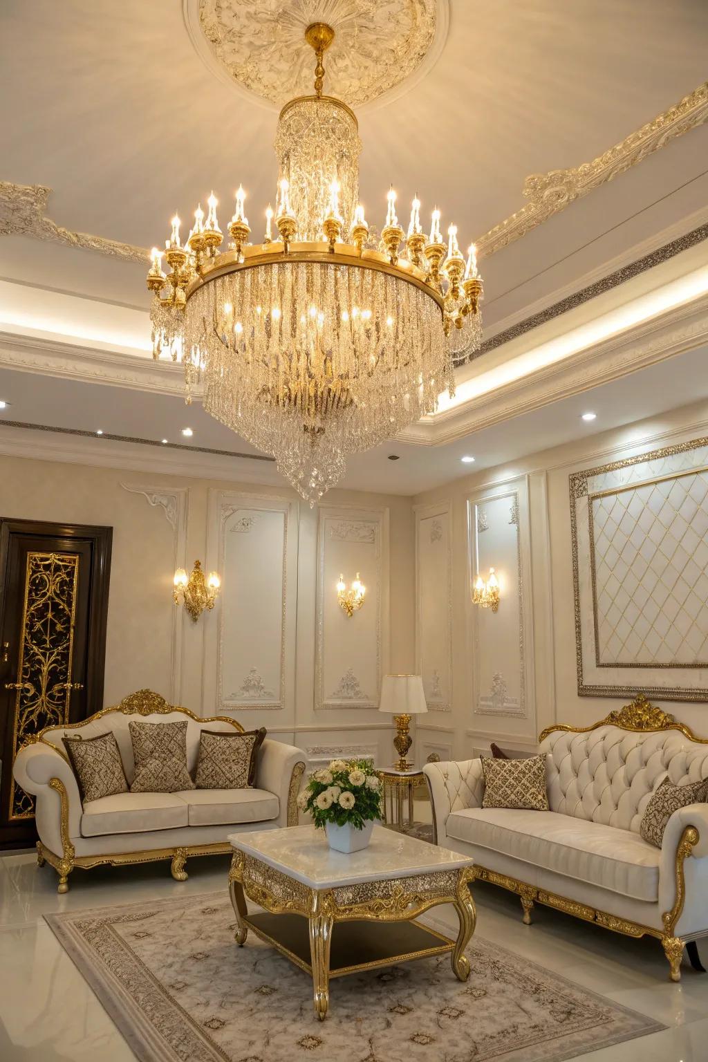 Gold lighting fixtures illuminate spaces with grace and style.
