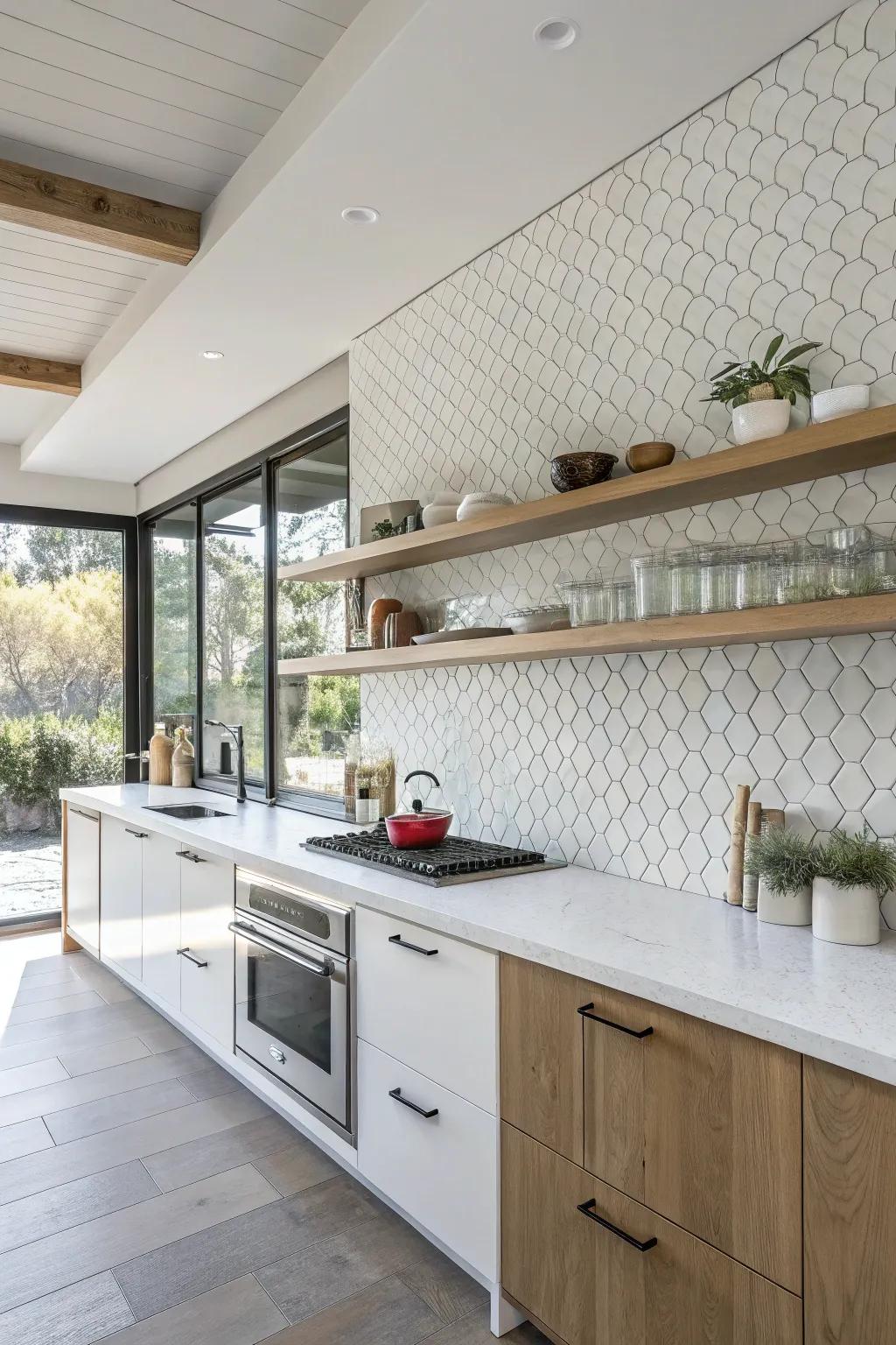 Scored ivory surfaces delivering a three-dimensional impact.