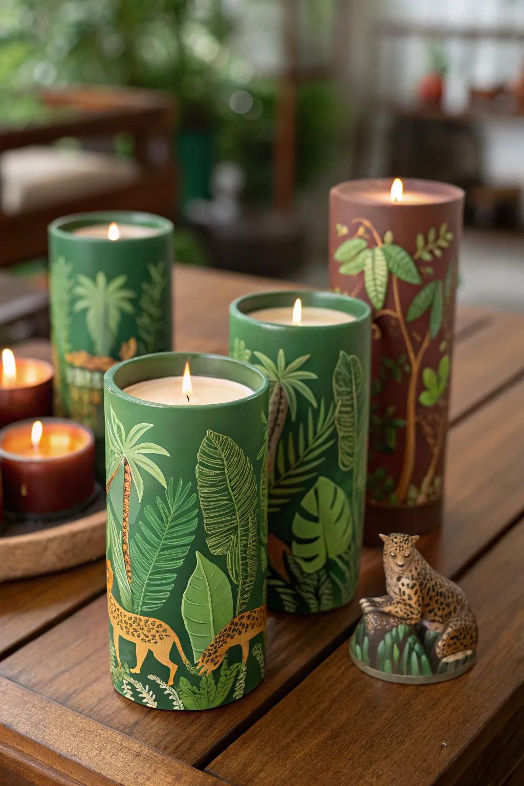 Handcrafted jungle-themed scented lights introduce a cozy element to celebratory mementos.