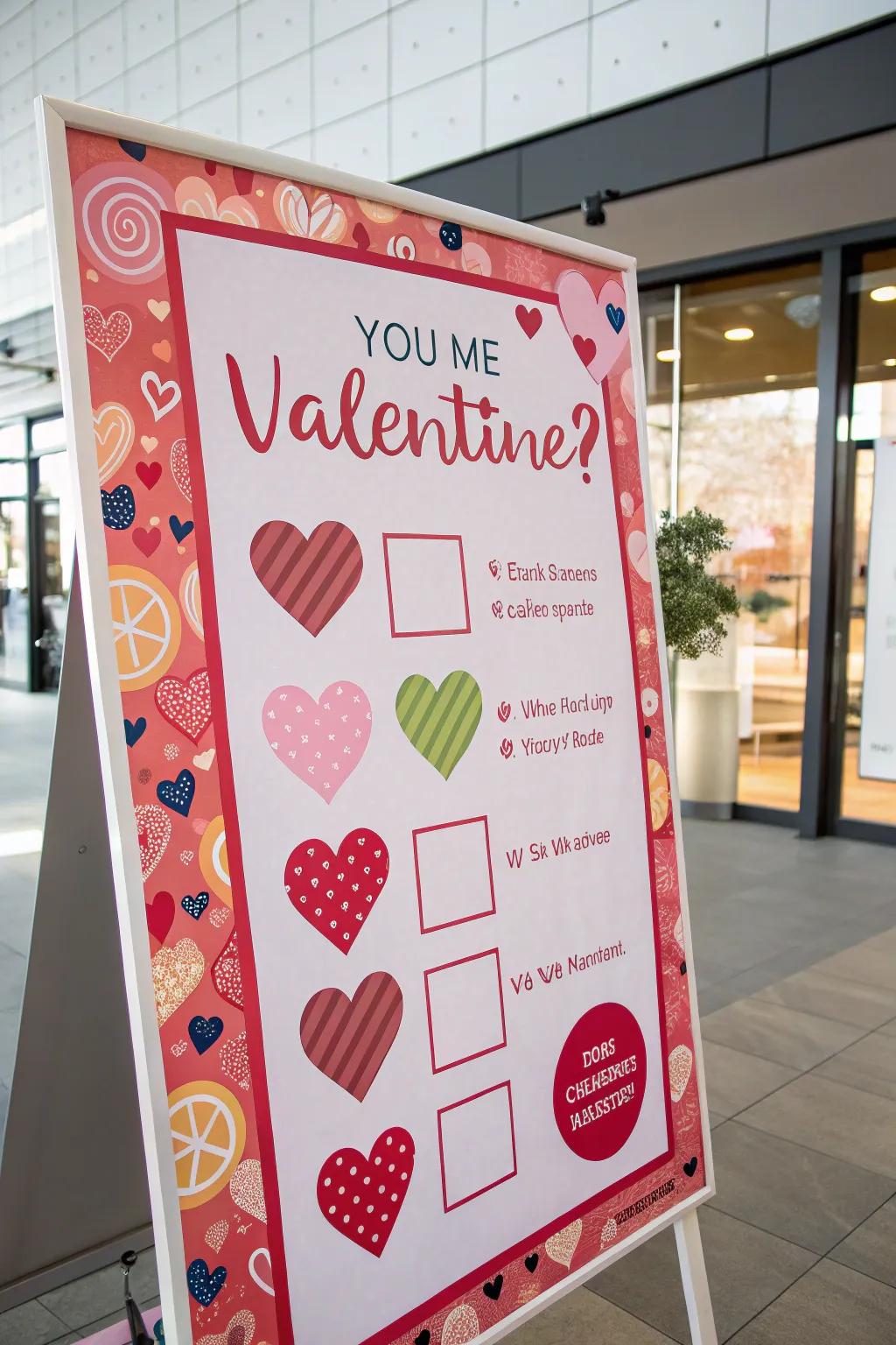 A Valentine's poster presenting interactive tick-boxes for a playful element.
