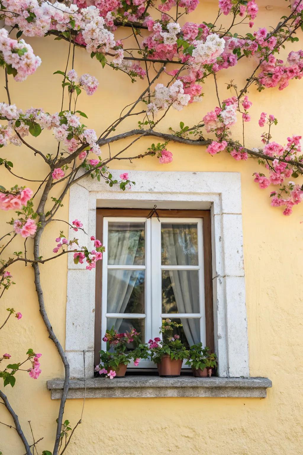Seasonal decoration of window frames allows the outside to come inside.