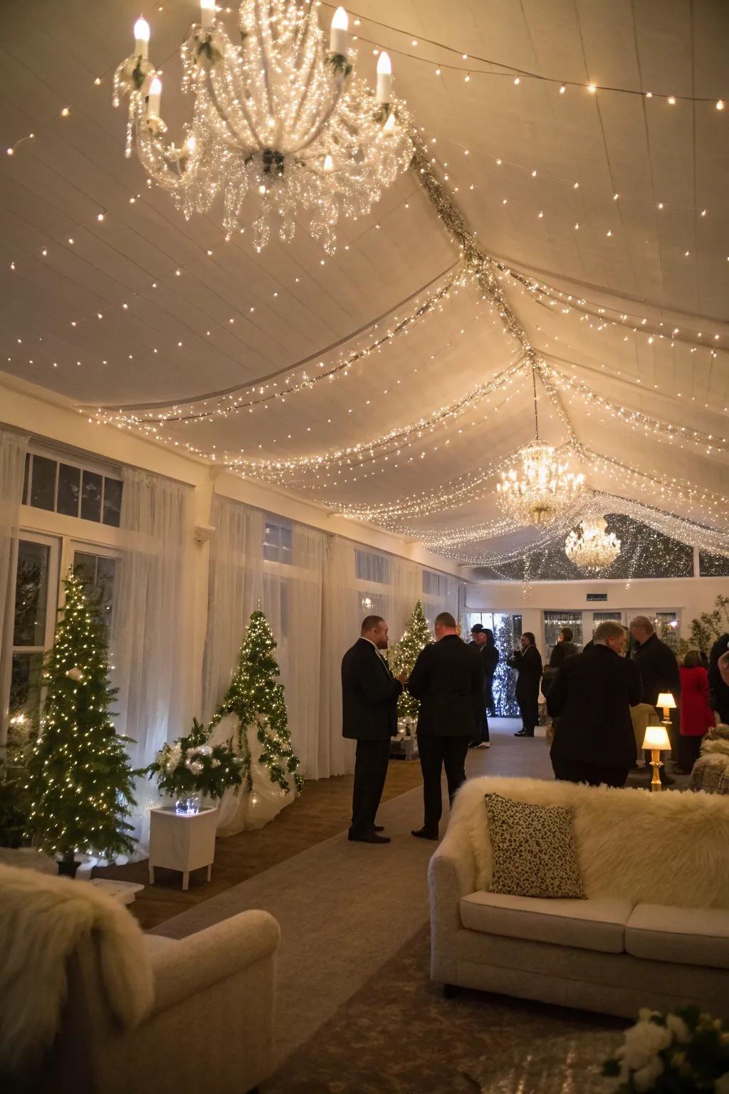 Light fixtures and twinkle lights bring a magical radiance to your occasion.