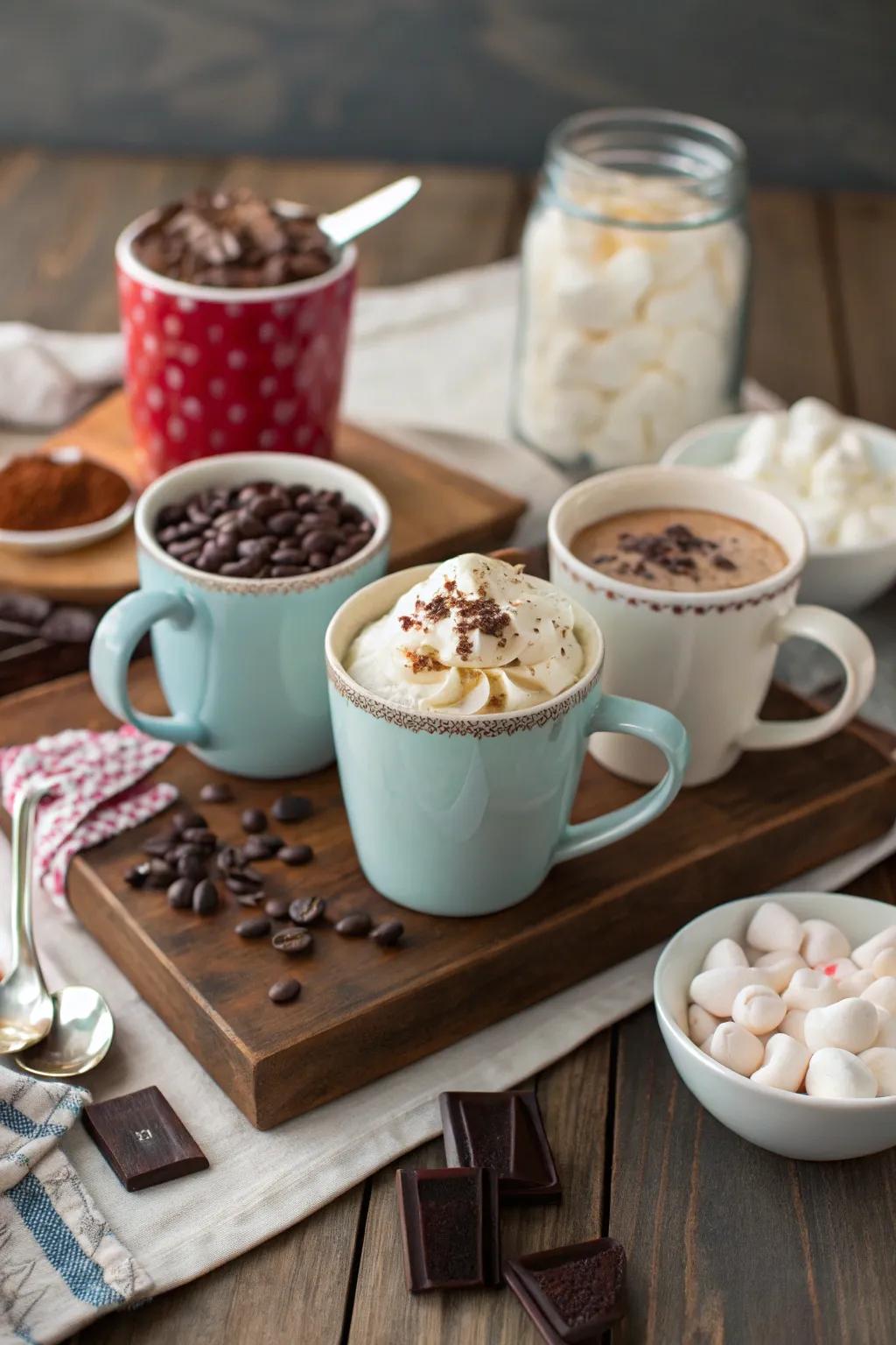 An enchanting warm cocoa counter to comfort your attendees.