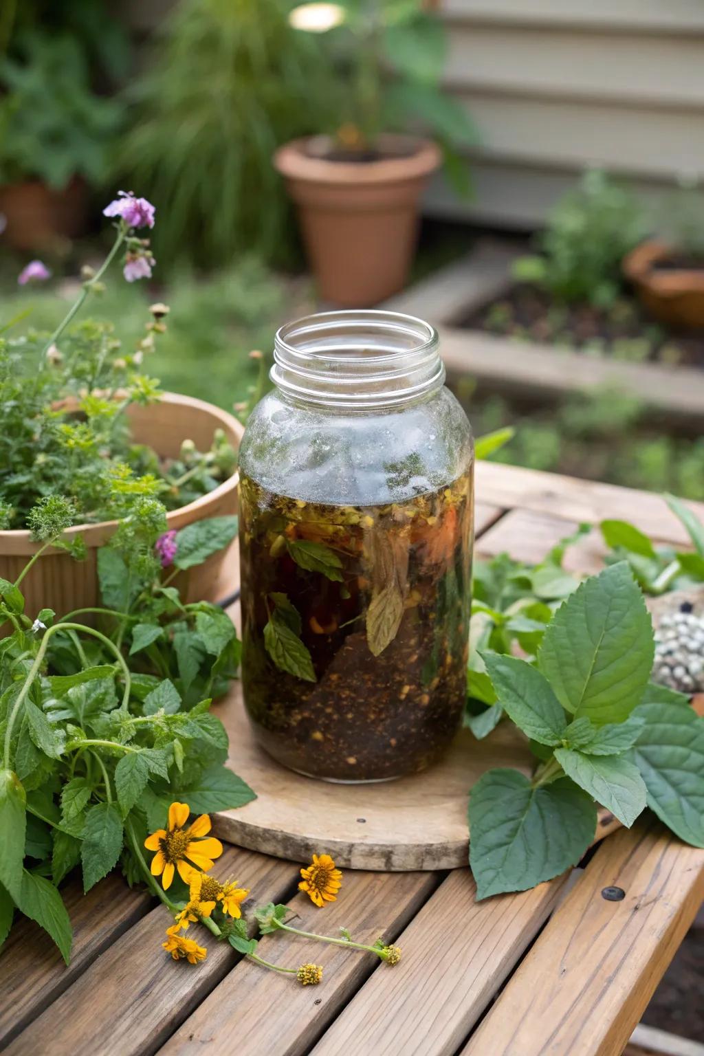 Compost liquid, a natural enhancer for flourishing vegetation.