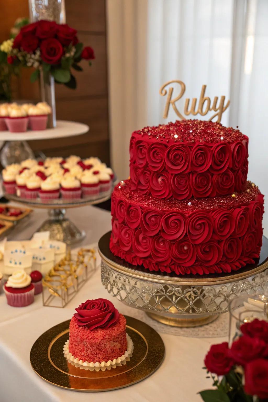 A ruby-themed cake that is a show-stopping centerpiece.