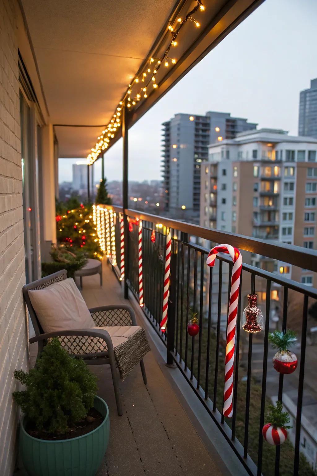 Themed illumination appends an amusing festive atmosphere to this veranda.