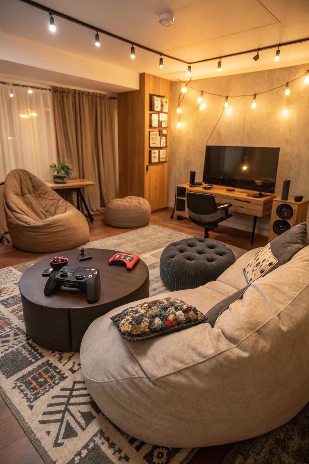 Diverse seating arrangements ensure comfort for individual and group gaming sessions.