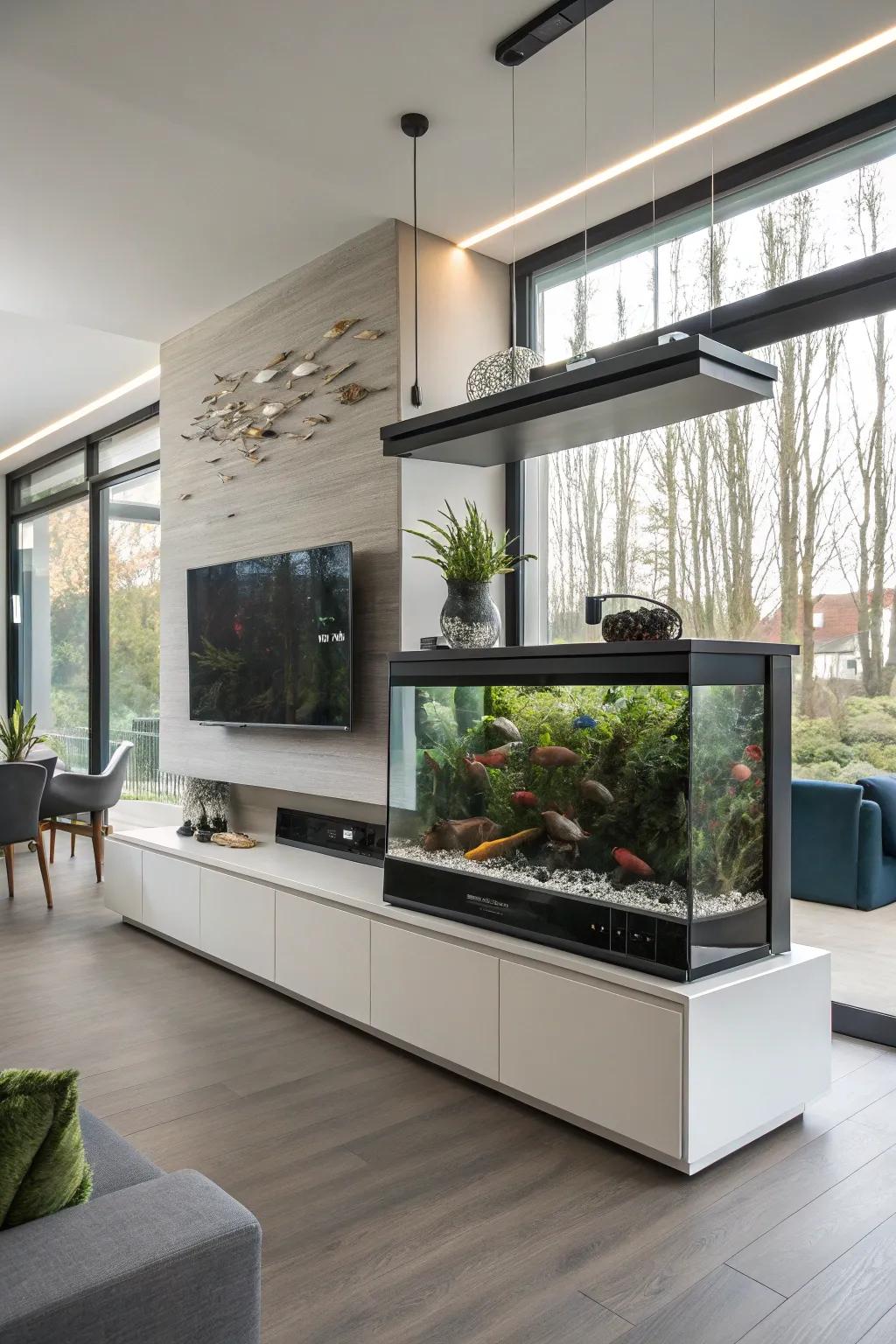 A floating shelf creates a magical effect.