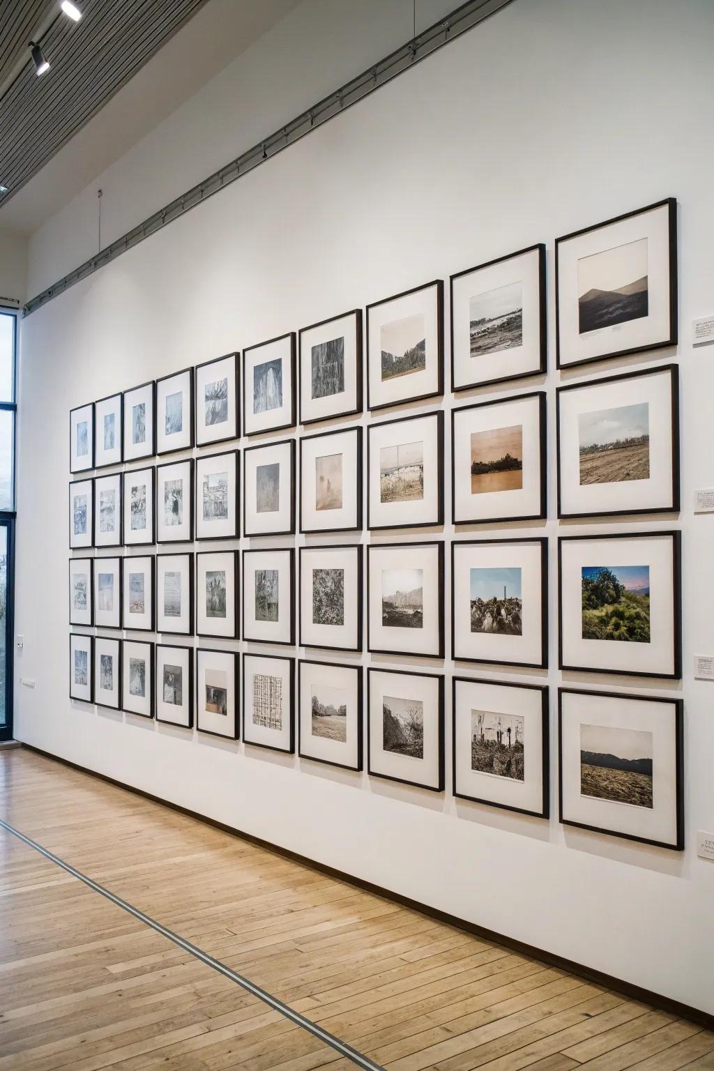 A neat grid layout displaying art prints in a contemporary setting.