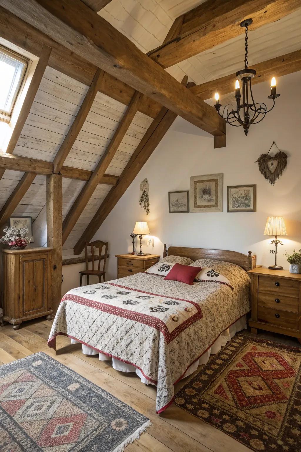 Rural touches lend warmth and distinctiveness to your attic.