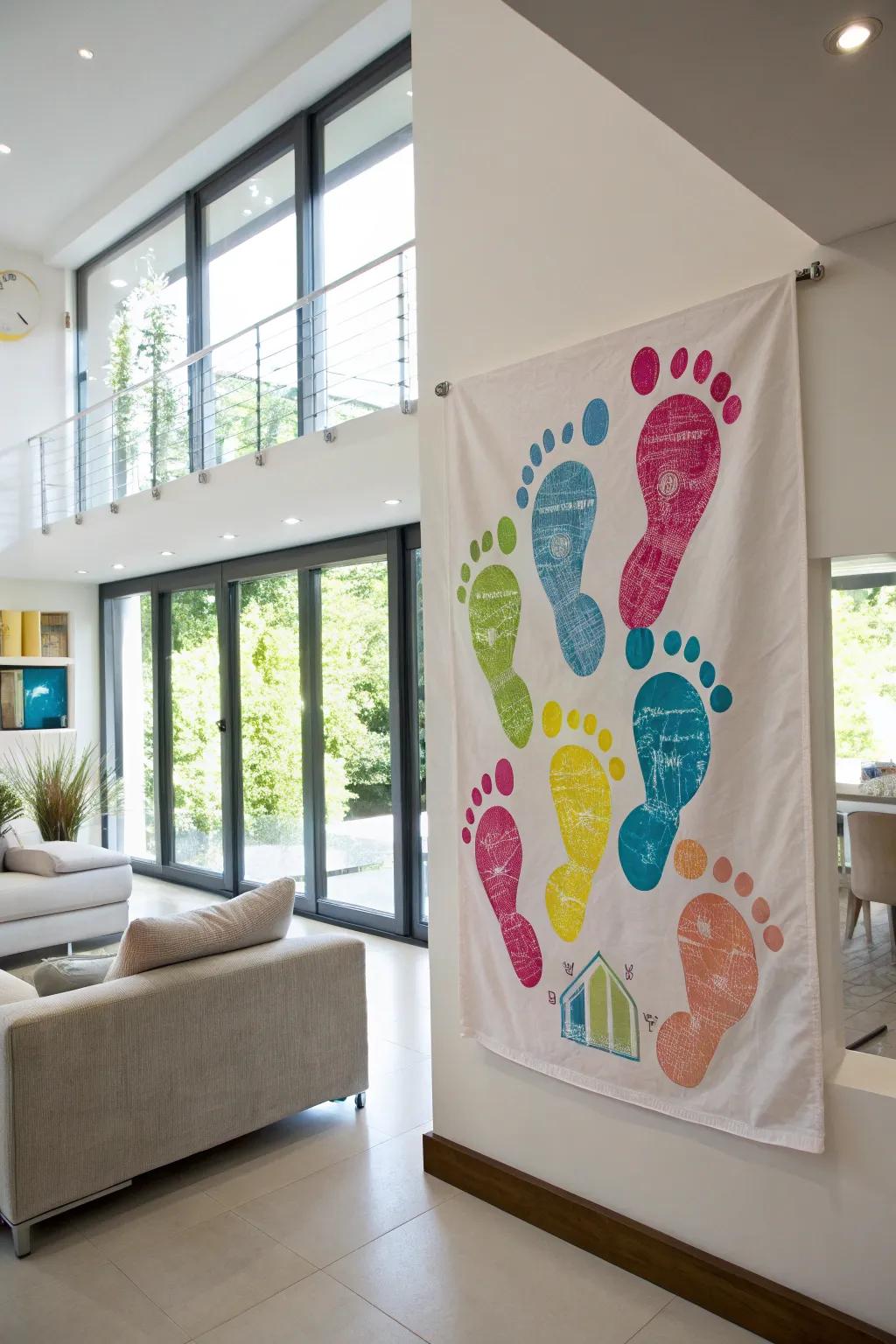 Bright and cheerful footprint canvas art ideal for Grandma's home.