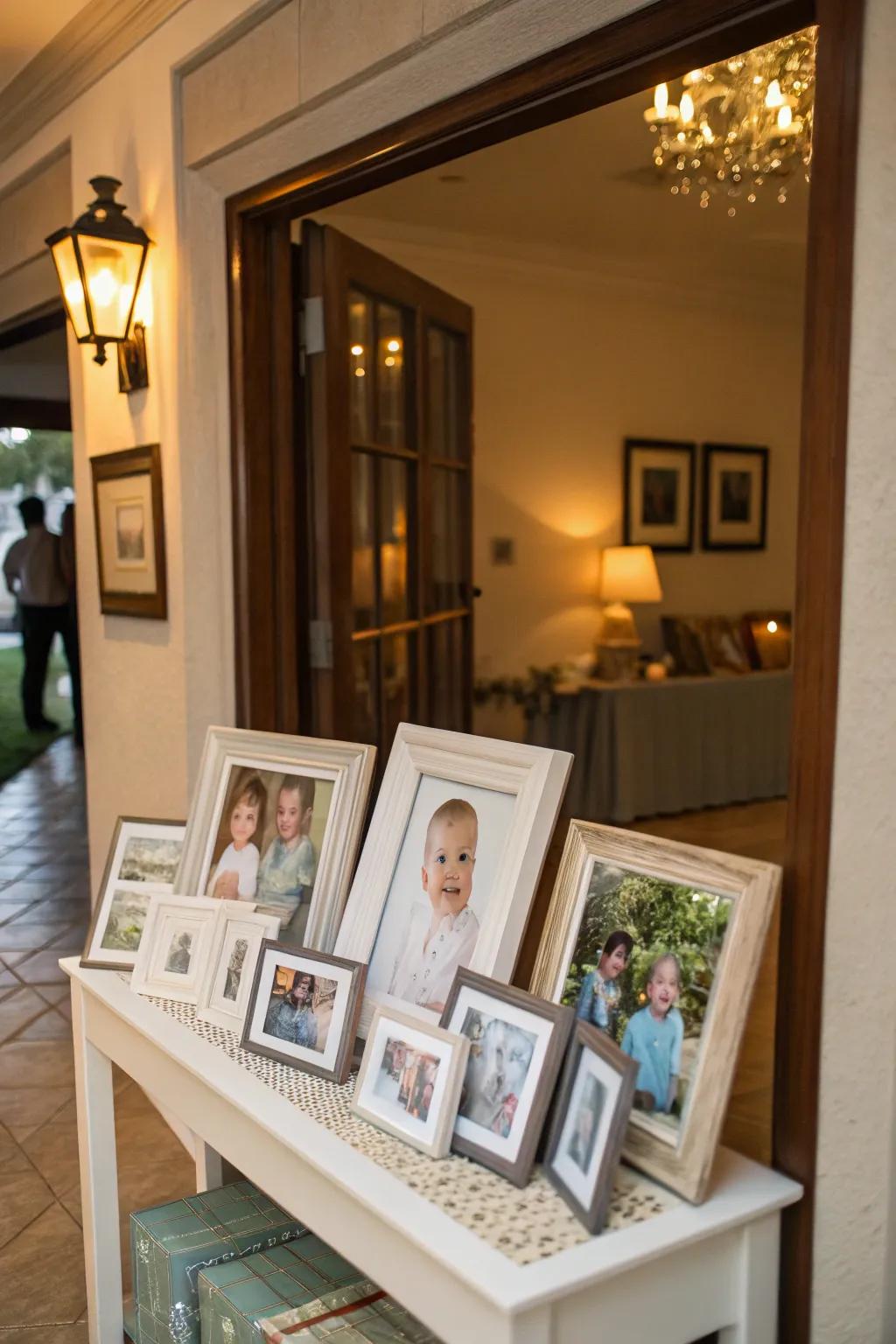 A tailored snapshot exhibit welcomes attendees with familiarity and tenderness.
