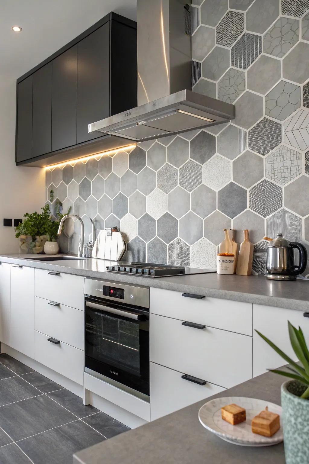 Hexagon tiles infuse a modern geometric element into any cooking area.