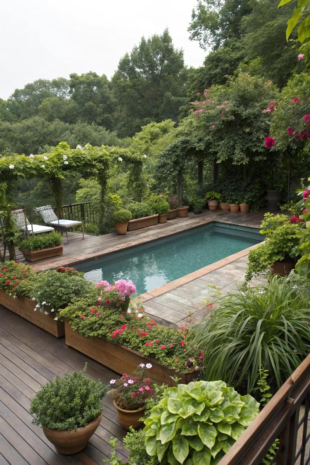 Greenery transforms your pool area into a tropical paradise.