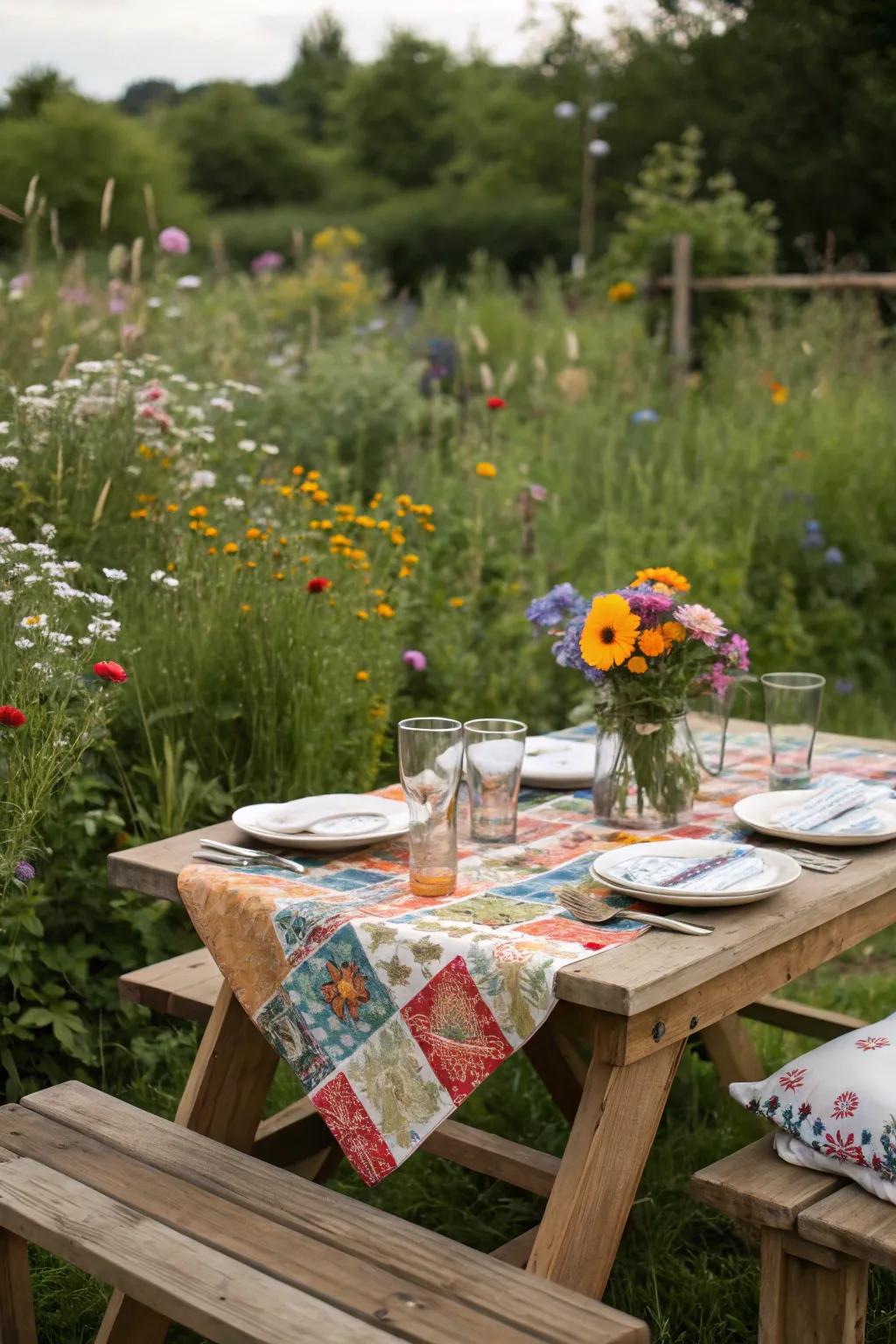 An inviting outdoor dining arrangement adds charm to dining under the stars.